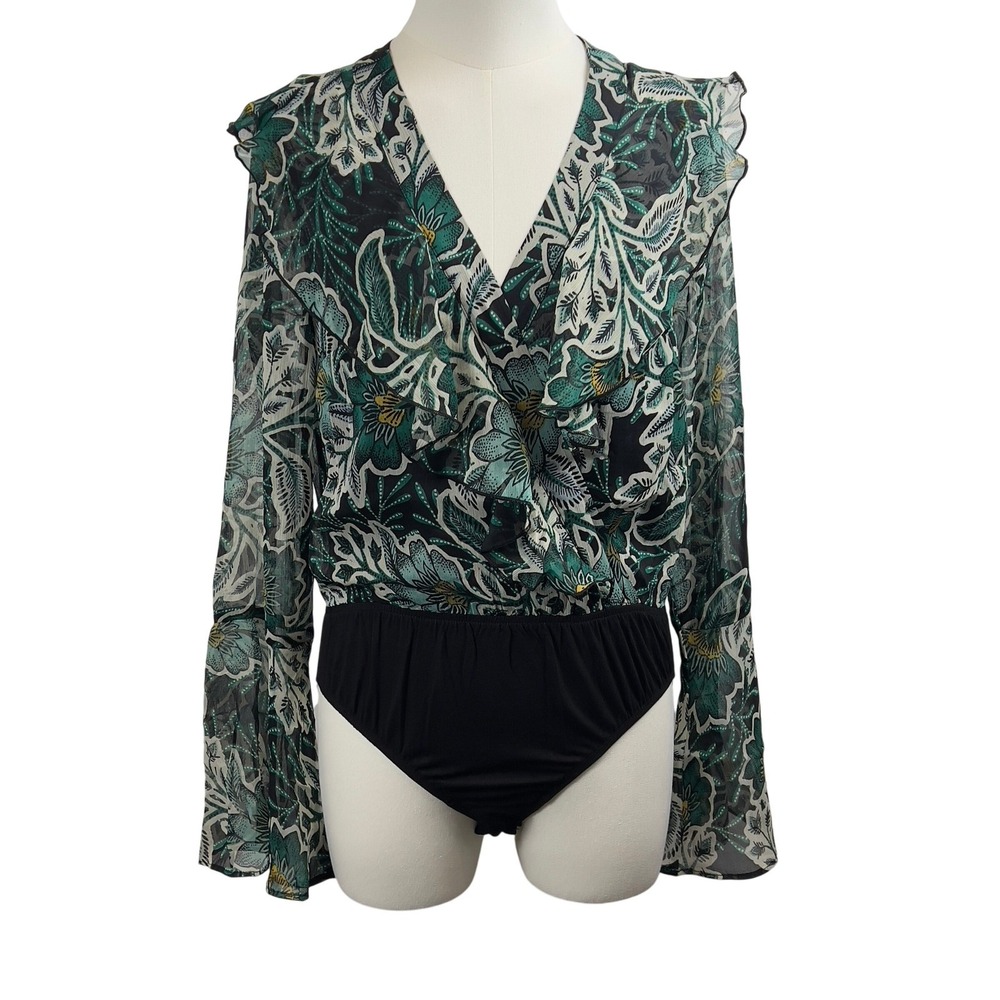 Band of the Free Bonnie Emerald Floral Long Bell Sleeve Bodysuit Size Small Boho